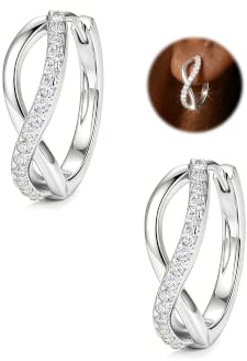 CASSIECA Ohrringe Silber 925, Infinity CZ Creolen Silber Gold für Damen | Hypoallergene Ohrringe, 18mm Groß Leicht Creolen Silber 925, Ohrringe Gold Wasserfest, Schmuck Damen mit Geschenkbox
