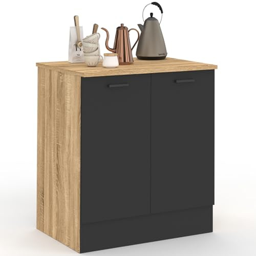 IDMarket - Meuble Bas de Cuisine 80 cm STIL appoint 2 Portes Bois et Noir