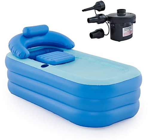 CO-Z Inflatable Adult Bath Tub, Free-Standing Blow Up Bathtub with Foldable Portable Feature for Adult Spa with Electric Air Pump (High-Density PVC)