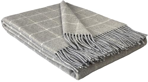 STTS International Kaschmir Decke Wolldecke Wohndecke 100% Wolle - Kaschmir - Mix 140 x 200 cm sehr weiches Plaid Kuscheldecke Faro (Hellgrau-Beige (J))