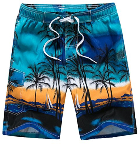 LerBen® New Men's Summer Holiday Beach Shorts Swimming Trunks Surfing Boardshorts plus size with Mesh Lining (Large, Blue)