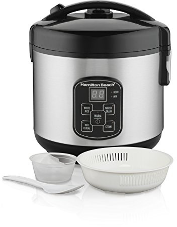 Hamilton Beach Digital Programmable Rice Cooker & Food Steamer, 8 Cups Cooked (4 Uncooked), With Steam & Rinse Basket, Stainless Steel (37518)