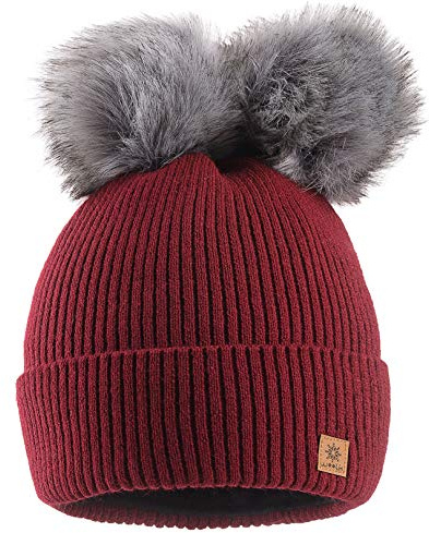 MFAZ Morefaz Ltd Damen Winter Beanie Strickmütze Mütze Doppelt Bommel Pom Pom Wurm SKI Mütze
