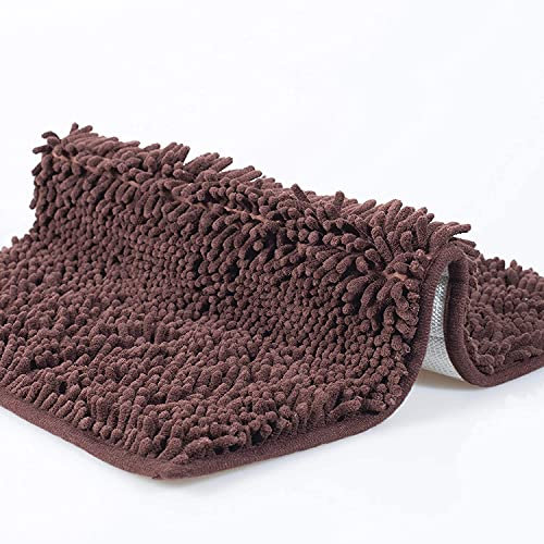 YIQI Alfombra de baño Shaggy de Microfibra de Chenille, Suave y cómoda, Agua súper Absorbente, Antideslizante, Gruesa para el Cuarto de baño (60 x 40 cm, marrón)