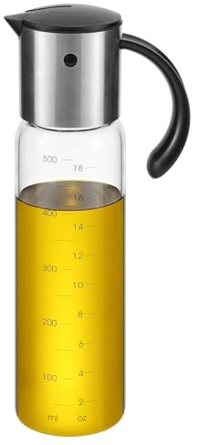 Vucchini Large Olive Oil Dispenser Bottle 17 oz - Auto Flip Condiment Container - Leakproof Vinegar Dispenser Glass Cruet Stainless Steel