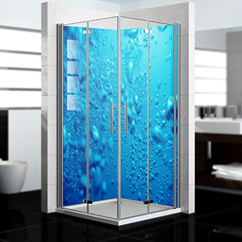 dedeco Eck-Duschrückwand wasserfest mit Ozean V5 Motiv - 2 x 90x200cm, Badrückwand zum Fliesenersatz, als Dekorwand, Wandverkleidung und Duschplatte aus Aluminium