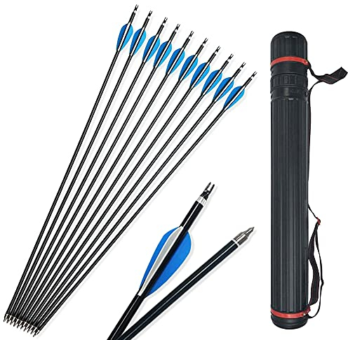 SHARROW 12 Stück Bogenschießen Aluminiumpfeile 30 Zoll Aluminium Pfeile Bogenpfeile Jagdbogenpfeile 300 Spine Pfeile aus Aluminium mit Pfeil Köcher für Recurve Compound Bogen
