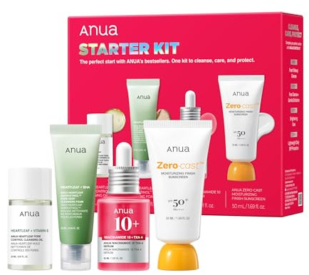 Anua Stater Kit, 4pieces | Cleansing Oil 20ml, Cleansing Foam 25ml, Serum 30ml, Sunscreen 50ml, Korean Skincare