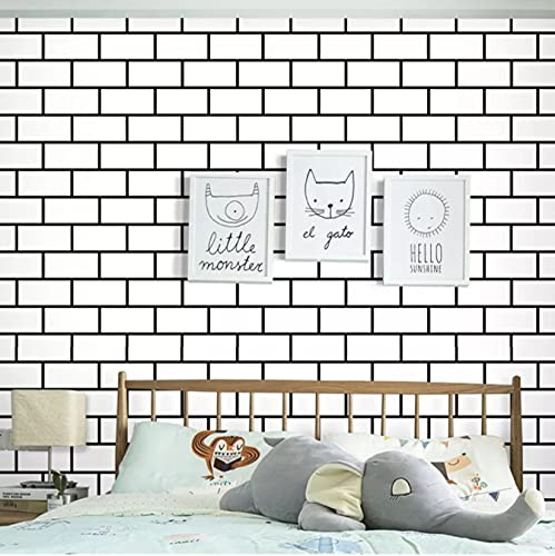 Yoshotech Peel and Stick Wall Paper Black/White 3D Effect Brick Self-Adhesive Removable Wallpaper Waterproof Wallpaper Home Decoration 3Mx45Cm