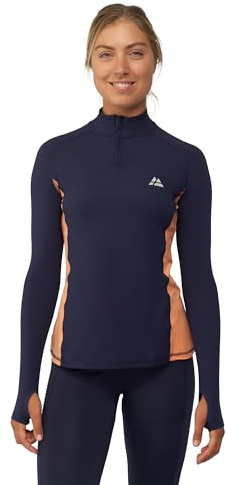 DANISH ENDURANCE Långärmad Funktionströja, Dragkedja i Halsen, Figurnära Passform, för Dam, 1-Pack, Marinblå/Persika, XL