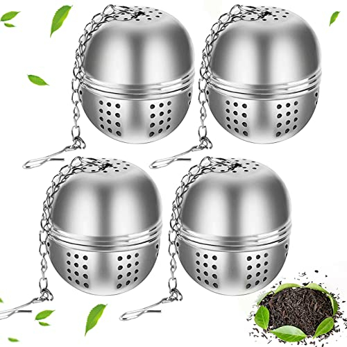 QUACOWW 4 Stück Teeei Teesieb Teekugel für Losen Tee Tasse, Teefilter Tee Siebkugel mit Kette, Gewürze Teeei Gewürzsieb Teefilterhalt Kräutersieb, Rostfreiem Edelstahl 304