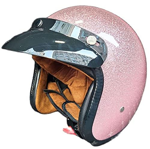 EBAYIN Retro Harley Halbhelm Jethelm Motorrad Jethelm 3/4 Helm Cruiser Chopper Scooter Motorrad Fahrrad Sicherheit Antikollisionshelm DOT + ECE Zertifiziert,Pink-M=（57~58cm）