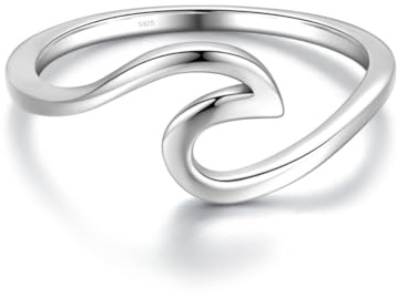 WAVE Ring aus 925 Sterling Silber | Damenring Nickelfrei & Anlaufgeschützt mit Welle | Ringe Minimalistisch Meereswelle Schmal Wellenring (60, Silber)