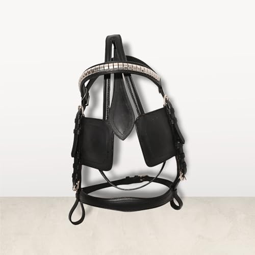 LEATHER HORSE DRIVING CART HARNESS BRIDLE (BLACK COLOUR) (SHETLAND)