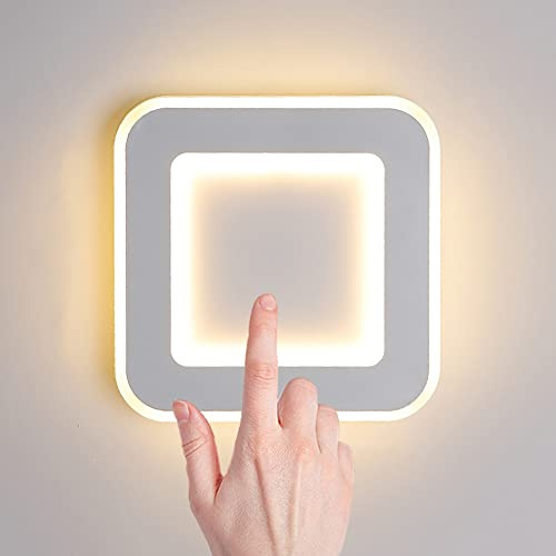 19W LED Wandleuchte Innen Mit Touch Schalter Dimmbar Moderne Quadrat Wandleuchte Schlafzimmer Nachttischlampe Wand 3000K/4500K/6000K Wandbeleuchtung Acryl,1800LM, Fur Wohnzimmer Flur Treppe Hote,Weiß