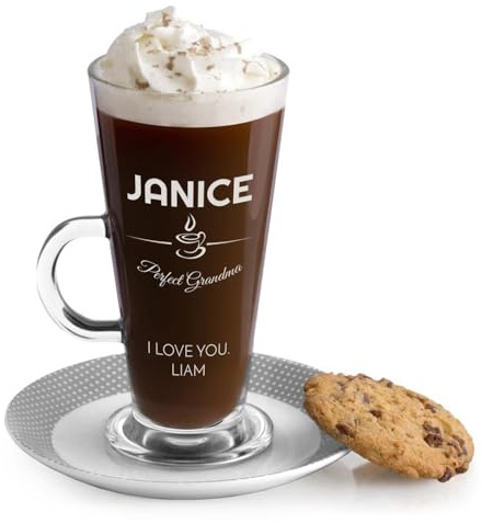 Maverton Coffee Mug for Woman, Personalised Latte Glass for Lady, Name