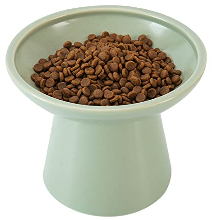 CEEFU Extra breite Katzennäpfe - keramischer Katzennapf 15,7cm Erhöhter Flacher Boden Katzennapf, Schnurrhaar-Ermüdung, blei- und kadmiumfrei, 12,7cm Gute Höhe für Katzenfütterung, grün