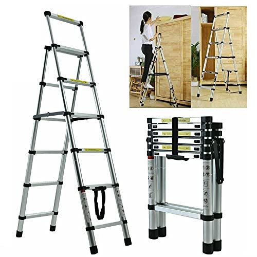 Folding Extension Ladder, 5.6FT+6.6FT Foldable Telescopic Ladder A Frame, Aluminum Multi-purpose Ladder for Home and Outdoor, 330LB Capacity, EN131