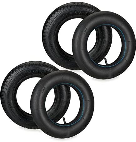 Relaxdays Schubkarrenrad mit Schlauch, 2er Set Ersatzreifen, 3.50-8, luftbereift, für Schubkarre, bis 154 kg, schwarz | 3.50-8, luftbereift, für Schubkarre, bis 154 kg