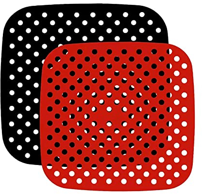 2 Pcs 7.5 Inch Square Non-Stick Reusable Silicone Air Fryer Mats Reusable Air Fryer Silicone Liners Heat Resistant Square Air Fryer Mats for Air Fryer Accessories