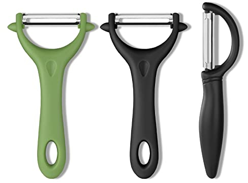 Vicloon Pelador de Verdura, 3PCS Pelador de Frutas de Acero Inoxidable, Pelador para Cocina Corte Bidireccional, con Mango, Pelador de Patatas, Manzanas, Peras, Patatas, Pepinos, Zanahorias