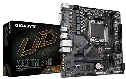 GIGABYTE A620M S2H (AM5/ LGA 1718/ AMD/ A620/ Micro ATX/ 5-Year Warranty/ DDR5/ Single M.2/ PCIe 4.0/ USB 3.2 Gen1/ Realtek 1GbE LAN/Q-Flash Plus/PCIe EZ-Latch/Motherboard)