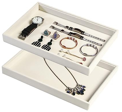 Coward 2Pcs/Set Stackable Jewerlry Organizer Tray Beige Velvet Blank Tray Holder for Beads Bracelets Necklaces Earrings Store Selling or Home Show