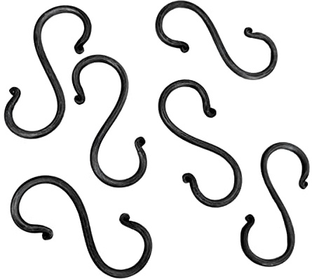 Living Ideas Hand Forged Metal S Hook Set - 6 Pcs Wrought Iron Handmade Black Antique Finish Heavy Duty 3.50 Inches for Hanging Plants, Coffee Mugs, Towels in Kitchen