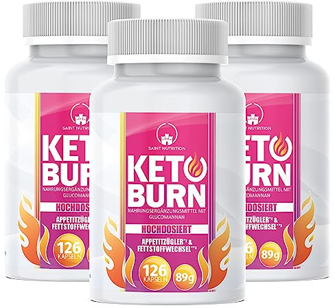 KETO BURN®* Appetitzügler* Kapseln 3er Pack, Abnehmen* & Stoffwechsel** EXTREM hochdosiert mit Glucomannan, Cholin, Vitamin B1 + Vitamin B6 für Frauen & Männer – Nahrungsergänzung schnell & stark