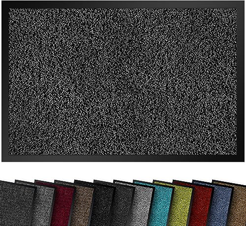 comflor Hochwertige Fußmatte Anthrazit 90x150 groß für Innen & Außen - Schmutzfangmatte rutschfest, waschbar & wetterfest - Fussmatte für Eingangsbereich & Aussenbereich - Läufer Flur dünn