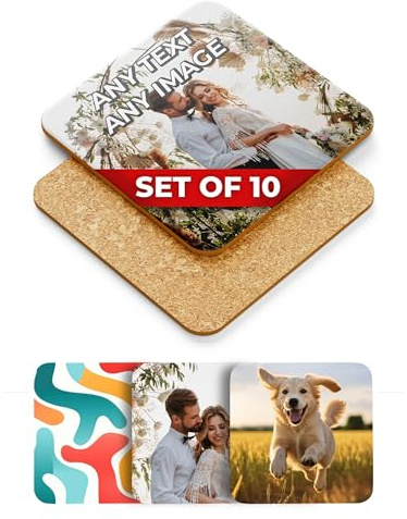 Personalisierbare, quadratische Untersetzer, mattes Finish, jedes Foto, individuelle Küche, dekorative Geschenkidee, Untersetzer-Set, Einweihungsfeier, 10 Stück