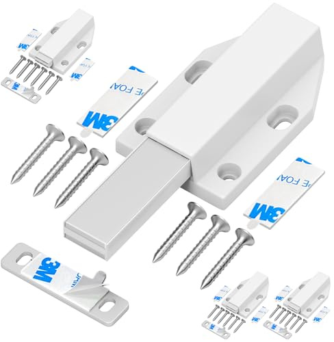 Magnetic Push Latch Without Nail Installation Tonitrui Heavy Duty Magnetic Touch Latches for Large Door Push Release Latch Kitchen Drawer Push Catch Press Out Latch(White 4 Pack)