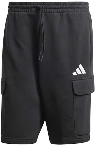 adidas Men's Essentials FEELCOZY Fleece Cargo Short, Black/White, M