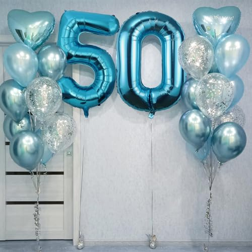 50 Geburtstag Deko zahlen luftballon 50 jahre | Folienballon Blau - für 50. Geburtstagsdeko Männer Frauen Ballon Zahl Deko zum Geburtstag fliegt mit Helium 50.Geburtstagsparty 40-101cm