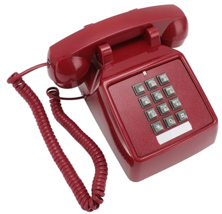 Schnurgebundenes Retro Telefon, Festnetztelefon mit Mechanischer Lautstärkeregelung des Ruftons, Klassisches Schnurgebundenes Telefon, Tischtelefone, Analoges Vintage (Rot)