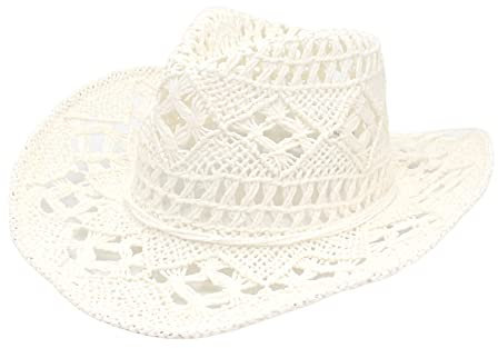 DELIMALI Cowboyhut für Herren und Damen, Sommer, Outdoor, handgewebt, Strohhut, atmungsaktiv, Strand, Jazz, Sonnenhut, A-weiß, Einheitsgröße
