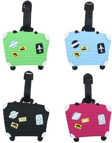 4 Stück Kofferanhänger Flugreise, Gepäckanhänger für Koffer, Kieselgel Koffer Anhänger Lustig Kofferschilder Anhänger Schnelle Identifikation Namen Adressanhänger Kreuzfahrten