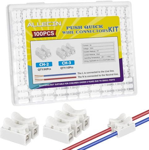 ALLECIN 100 Stück Lüsterklemmen Steckbar Kit CH-2 CH-3 Lüsterklemme Schnellverbinder Kabelverbinder Weiß Verbindungsklemmen 2 Polig 3 Polig Drahtverbinder 250V Wire Cable Connector Set