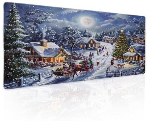 Christmas Gaming Mouse Pad XL Xmas Tree Deer Snowflake Extended Winter Holiday Large Mat Mousepad Desk Pad Non-Slip Rubber Base Stitched Edge Long Keyboard Pad for Computer,31.5×11.8 Inch