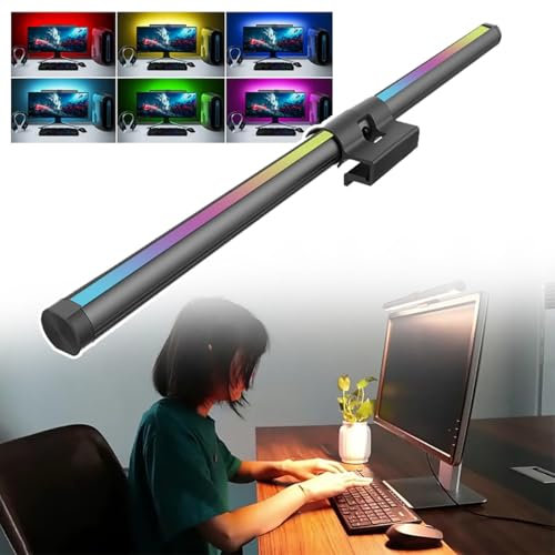 HDaspijh Lampe De Moniteur avec DéCoration De Jeu RéTroéClairage Rvb, Barre Lumineuse De Moniteur De 44 Cm avec ContrôLe Tactile, Anti-LumièRe Bleue,15 RéTroéClairages Et 5 TempéRatures De Couleur