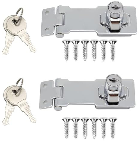 2Pcs Bedroom Door Lock with Key - Hasp and Staple Lock for Cabinets, Cupboard, Drawer and Gate (2.5 Inch)