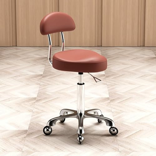 Bürohocker mit Rollen und Lehne Höhenverstellbarer 42-59cm, Drehhocker mit Rollen Werkstatt Hocker, für Werkstatt Schönheitssalons Studios(Red)