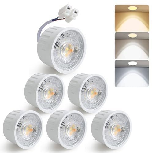 HCFEI LED Modul Ultra Flach ø50x25mm für Einbaustrahler, 5W 450lm 38° 230V, Warmweiß Naturalweiß Kaltweiß, Ersetzt GU10 MR16 Leuchtmittel, Dimmbar, Flackerfreie, IP44 Wasserdicht (6 Stück (1er Pack))