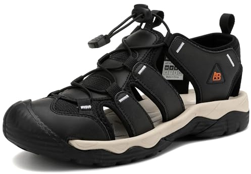 AX BOXING Sandalias Hombre Verano Cuero Sandalias Deportivas Zapatillas Senderismo Al Aire Libre Trekking Tamaño 41-45 EU(Negro_B,43 EU)