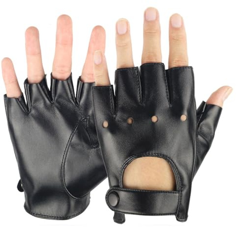 JDCMEI Guanti Senza Dita in Pelle PU per Uomo e Donna, Guanti Senza Dita Guanto Guida PU Ecopelle Mezza Finger, Guanti Mezze Dita in Pelle Artificiale per Guida, Moto, Ciclismo e Costume Cosplay