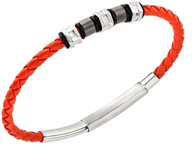 Breil, Collezione Wanderlust, Bracciale Uomo in Pelle Intrecciata con Elementi Decorativi in Acciaio, Lunghezza Regolabile fino a 20,5 cm, Pratica Chiusura Scorrevole