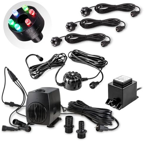 CLGarden Springbrunnen Pumpe mit LED Beleuchtung RGB Multicolor 3x LED Ring Dämmerungssensor Teichpumpe 1300l/h Wasserspiel Gartenbrunnen Bachlauf