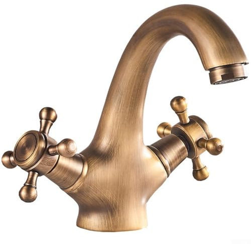 Grifo de lavabo giratorio vintage de doble manija para lavabo caliente y frío, latón para baño, cocina, fontanería, cromo dorado bronce (bronce)