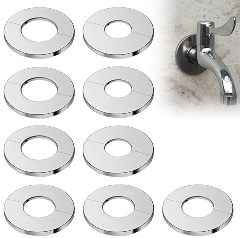 PYSEOSISE Cache Tuyau Radiateur, 9 Pièces Rosace Radiateur Acier Inoxydable, Rosace Mitigeur Douche Autocollante Rosace De Robinet pour Tuyaux de 24/28/35 mm DiamèTre IntéRieur