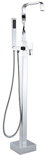 Robinet de Baignoire Autoportant En Cascade Cascade avec Bec Haut Robinetterie de Baignoire Autoportante Robinetterie de Baignoire En Laiton Chrome